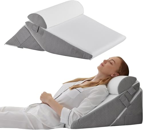 3PCS Bed Wedge Pillow for Sleeping Adult Folding Foam Triangle Pillow Hypoallergenic 30 Degree Adjustable Triangular Wedge Pillow for Acid Reflux Sleeping Neck & Back Support