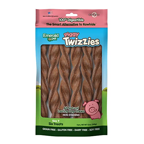 Emerald Pet Twizzies Rawhide Free 100% Digestible Natural Dog Lasting Chew Treats, Made In Usa, Size 9 Piggy Pig Multipack #TOP10