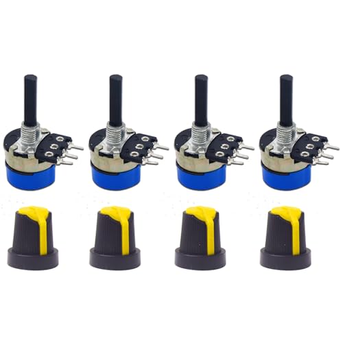 Image of Electronic Spices Combo of 10K 3 Pin Round Shaft Potentiometer with in Built on /off switch Volume Pot 10K with Knob (Pack of 4)