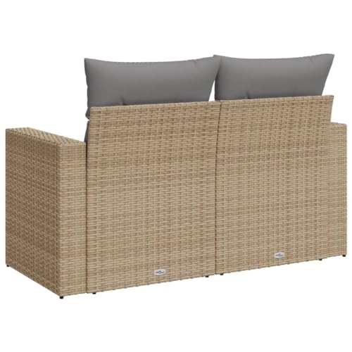 Image of 2-Seater Modular Garden Sofa in Beige PE Rattan with Light Grey Cushions, Weather-Resistant Outdoor Furniture for Patio and Balcony, Contemporary Design with Comfort-Enhanced