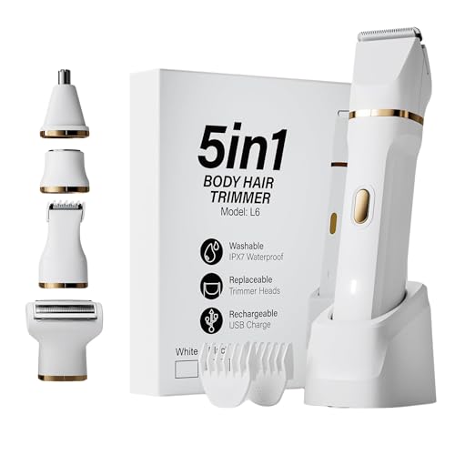 Rasoir électrique 5 en 1 pour barbe, nez, sourcils, jambes et bras avec cordon USB blanc IPX7