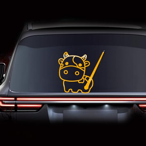 Leniutor Autocollant pour pare-brise arrière de vache, autocollant amusant en forme de queue de vache pour voiture, SUV, camion, fenêtre arrière (jaune réfléchissant)