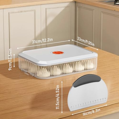 Pizzaballenbox mit Deckel, 31 x 23 x 9 CM Pizzateig Box mit Edelstahl Teigkart, Teigballenbox mit Datumsaufzeichnung Teigwanne Teigbox Pizzateigbehälter Lebensmittelbehälter für Pizzateig Sauerteig