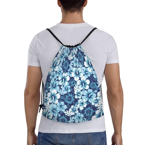 Blue Hibiscus Floral Drawstring Bag Sports Sackpack Water Resistant String Bag For Sport Shopping Yoga Gym2
