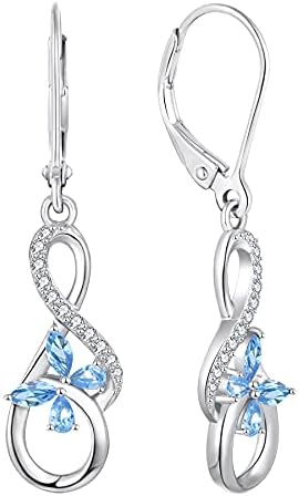 JO WISDOM Women Infinity Earrings,925 Sterling Silver Butterfly Leverback Dangle & Drop Earrings with 3A Cubic Zirconia September Birthstone Sapphire Color