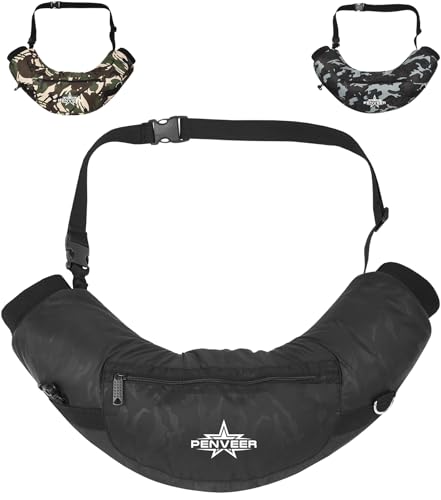 Penveer Football Hand Warmer Pouch - Water Resistant Hand Warmer Muff with Adjustable Strap, Ribbed Cuffs and Zipper Pocket, Ideal for Football, Hunting, & Outdoor Activities (Black Camo Youth)