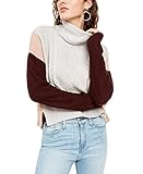 A. Byer Women's Junior's Long Sleeve Cowl Neck Sweater Top Sweater, Grey/Rose, M