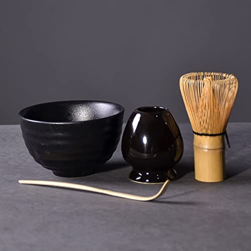 LIUXIN Juego de 4 Unidades de Matcha Tradicional, Juego de Regalo, batidor de Matcha, Cuenco de Matcha cerámico, Soporte para batidor, Juegos de té japoneses