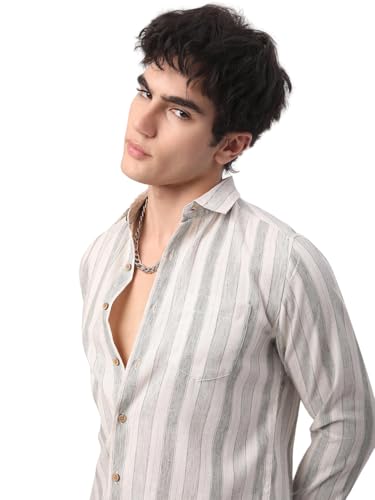 Image of Olive & White Broad Striped Texture Shirt