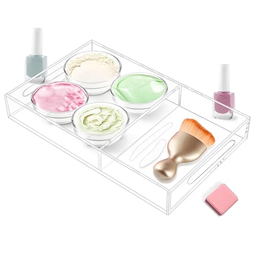 LUGUNU Multipurpose Acrylic Tray Set, 10X6.1X1.3inches Pedicure Tray, SPA Tray,Foot Care, Foot SPA, Tray Set Includes 4 Acrylic Bowls, Brush and Small Scraper Spoon