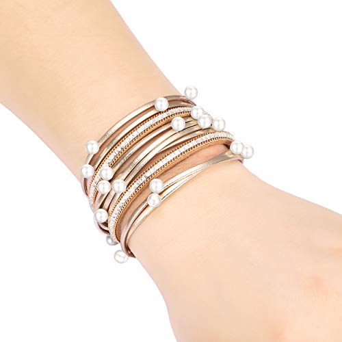 Image of Fesciory Leather Wrap Bracelets for Women, Boho Leopard Multi-Layer Crystal Beads Cuff Bracelet Jewelry
