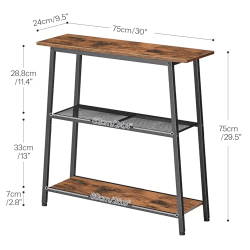 Image of HOOBRO Narrow Console Table, 3-Tier Small Entryway Table with Storage Shelves, Behind Couch Sofa Table, Hallway Table for Entryway, Foyer, Hallway, Living Room, Rustic Brown and Black BF62XG01