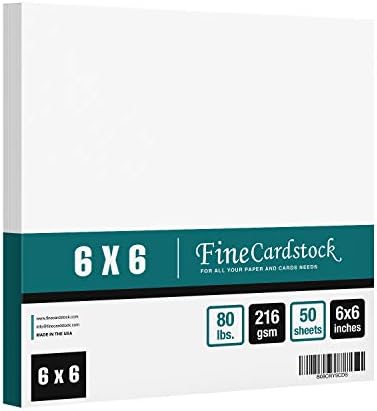 6" x 6" Square Cardstock | 80lb Cover White Thick Card Stock Paper - Smooth Finish | For Scrapbooking, Arts and Crafts, Wedding Invitations, Bussines Cards | 50 Cards Per Pack