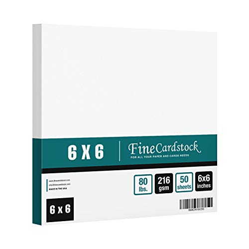 6" X 6" Square Cardstock | 80Lb Cover White Thick Card Stock Paper - Smooth Finish | For Scrapbooking, Arts And Crafts, Wedding Invitations, Bussines Cards | 50 Cards Per Pack #TOP4