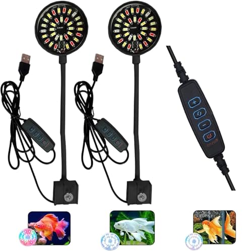 2 luces LED de iluminación LED para acuario de 7 W, iluminación ajustable, para plantas de agua y acuarios de agua fresca, equipado con un cable de alimentación de 95 cm, color negro
