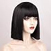 ENTRANCED STYLES Black Bob Wig with Bangs, Short Black Wig for Women Straight Bob Wigs Heat Resistant Synthetic wig Mia Wallace Cleopatra Cospaly Daily Party Use 12”