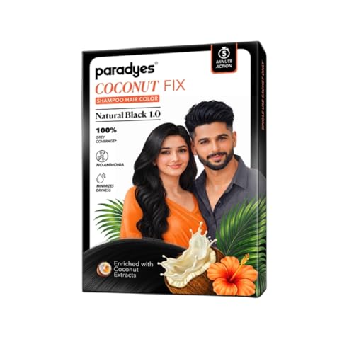 Image of Paradyes Coconut Fix Shampoo Hair Color Natural Black 1.0, No Ammonia, Enriched with Coconut Extracts to Minimizes Dryness, 5 - Minute Grey Coverage