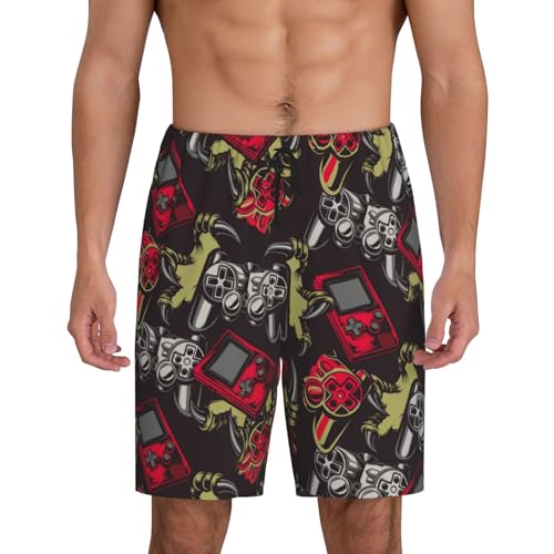 Vintage Gaming Print Men’s Sleep Shorts Bottoms Soft Comfy Pajama Wear Pants With Drawstring Pockets