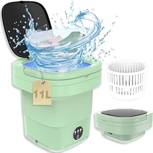 Portable Washing Machine, 11L Upgraded Mini Foldable Washer with Drain Basket washer, 2 in 1 Intelligent Laundry Machine for Baby Clothes, Underwear, Apartment, Camping, RV, Gift, Travel, Green