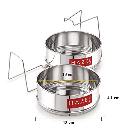 Image of HAZEL Cooker Separator with Lifter | Dal Chawal Container for Cooker | Stainless Steel Flat Cooker Dabba for 3 Litre | Set of 2 Containers, Dia : 13 x Height : 4.1 cm