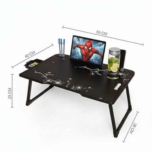 Image of Wood Multipurpose Foldable Laptop Table with Cup Holder | Table Home Study Writing Table, Foldable and Portable /Ergonomic Edges Kids & Adults (TUL-FLOWER-KUM)