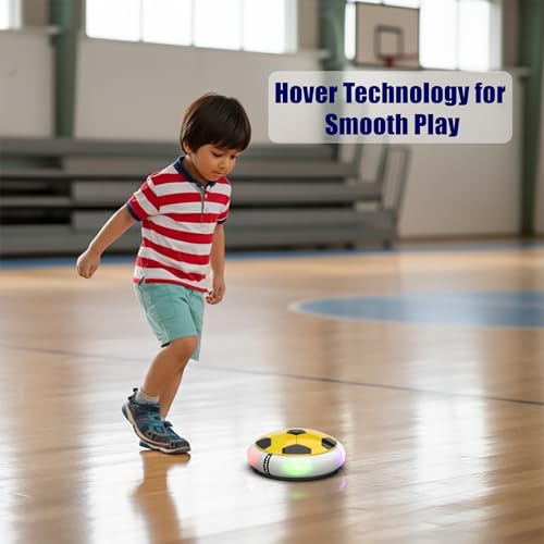 Image of Mirana Air Football Smart Toy for Kids | 3-Mode USB Type-C Rechargeable Hover Ball | Indoor Electric Hoverball with LED Lights | Birthday Gift for Boys & Girls 2 3 4 5 6 7 8 9 10 Years (Yellow)