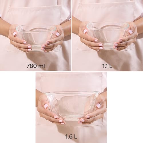 Image of Borosil 3pc Square Shape Serving & Mixing Bowl (780ml + 1.1L + 1.6L)| Borosilicate Glass Bowl for Kitchen & Dinning | Bowl for Mixing Dough, Salad, Batter | Microwave & Dishwasher Safe | Transparent