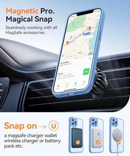 Image of CANSHN Magnetic Compatible with iPhone 12 Pro Case, Upgraded [Full Camera Protection] [Compatible with Magsafe] [Translucent Matte] Shockproof Protective Phone Cover 6.1 Inch - Light Blue