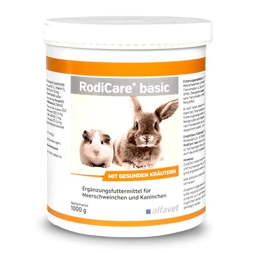 Alfavet RodiCare Basic, Kräuterpellets, rohfaserreich, Ergänzungsfuttermittel für Meerschweinchen und Kaninchen, 1000g Dose