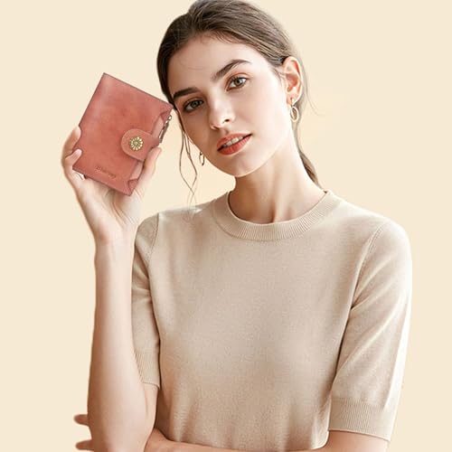 Image of Wallet Women,RFID Blocking Leather Womens Wallet Bifold Compact Card Holder Small Wallet for Women with Removable ID Window Pink