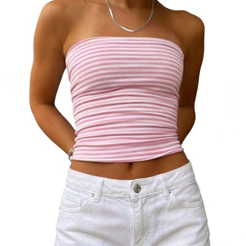 Teen Girl Y2K Aesthetic Tube Tops Strapless Bandeau Crop Top Cute Sleeveless Backless Shirts Going Out Summer Colthes