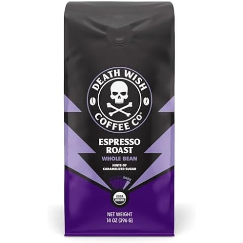 Death Wish Coffee Co. Whole Bean Espresso Roast - Organic, Fair Trade, Arabica and Robusta Coffee Beans, 14 ounce (Pack of 1) Cover