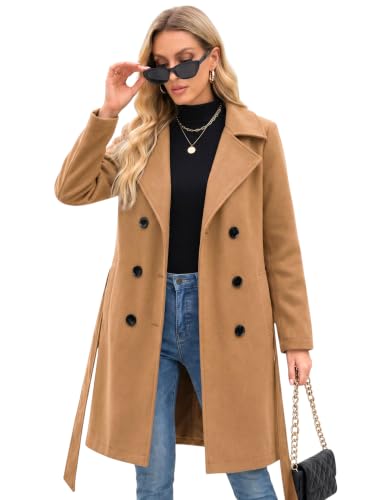 Image of Steve Madden Trench Coat for Women - Double-Breasted Long Winter Faux Wool