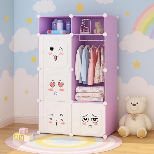 Image of Mevigo Plastic Wardrobe for Kids and Baby-Cupboard for Clothes, Almirah for Clothes, Baby Collapsible Wardrobe, Multi-Purpose Kids Storage Rack for Home Books,Toy,Living Room (Purple-HB1, 6+2- Door)