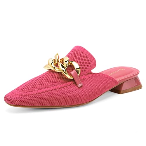 Image of NEWBELLA Mousse Fit Women Flat Mules Commute Pointed Toe Mules Flats Slip On Slides Walking Shoes Hot Pink, 7