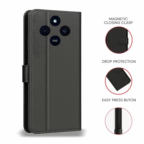 Image of AIBEX Shock Proof Flip Compatible for Redmi 14C 5G /Poco M7 5G /Redmi A4 5G /Poco C75 5G Flip Cover Leather Finish|Inside TPU with Card Pockets|Wallet Stand|Complete Protection Flip Case - Black