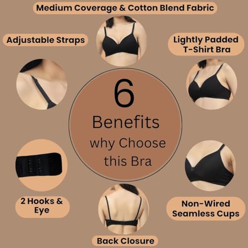 Image of Floret Women's Convertible-Straps T-Shirt Bra Lightly Padded & Non-Wired Medium Coverage Bra