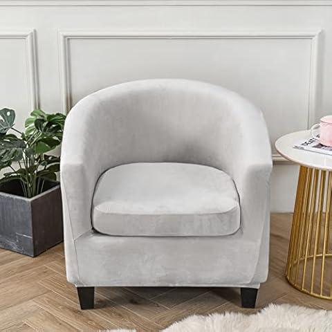 YOPOIY Luxurious Velvet Club Chair Slipcover, 2 Piece Soft Tub Chair Slipcover Removable Thick Armchair Cover Washable Barrel Chair Cover for Living Room -light grey Cover