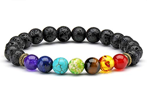 Senlinmu 7 Chakra Lava Stone diffuseur Bracelet Yoga équilibrage Reiki Bracelets Bracelet pour Les Hommes et Les Femmes Cadeau Cover