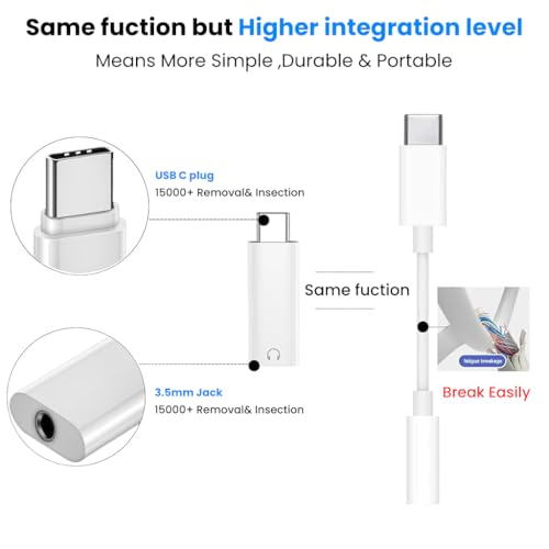 Image of Verilux Type C to 3.5mm Headphone Jack Connector, 3.5mm Jack to Type C Headphones Adapter with Hi-Fi DAC, USB C to 3.5mm Audio Connector Compatible for iPhone 16 /15, Galaxy S25 /S24, iPad Pro, MacBook