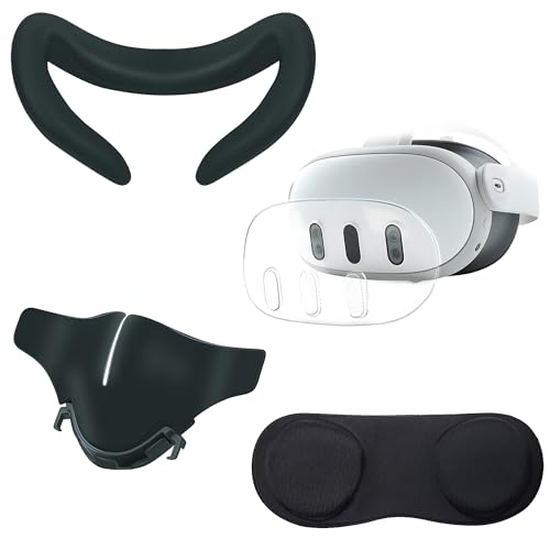Image of TNE Face Cushion Cover, Thumbstick Caps, Lens Pad for Oculus Quest 2 | Silicone Face Mask, Controller Thumb Grips, Lens Dust Protector Accessories for Virtual Reality Gaming VR Headset (Black)