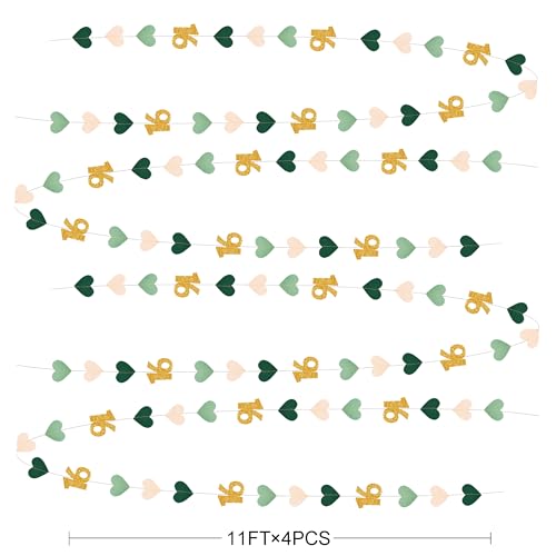 Image of Sage Green Gold 16th Birthday Decorations Sage Green Gold Heart Garland Streamer Banner Backdrop for Girls Happy 16th Birthday Sweet 16 Decorations Cheers to 16 Years Old Anniversary Party Supplies