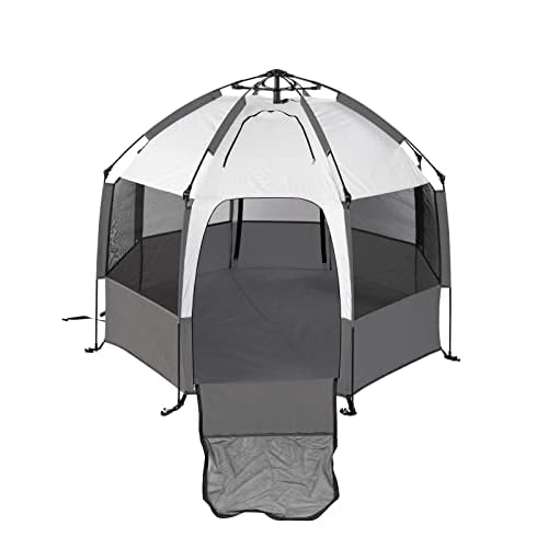 Swished Pop-up Tent – Metallic Grey | Beach Pop-up Tent; Sun Shelter & Waterproof | Pop-up Tent For Beach & Outdoor Adventures | Large Enough For 4 Adults – Zippered Door For Privacy – Pop-up & Relax