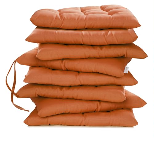 Lavea® Coussins de Chaise 40x40 cm – Lot de 8 avec Attaches – Confortables et lavables pour intérieur, extérieur - pour Jardin, Balcon, terrasse et...
