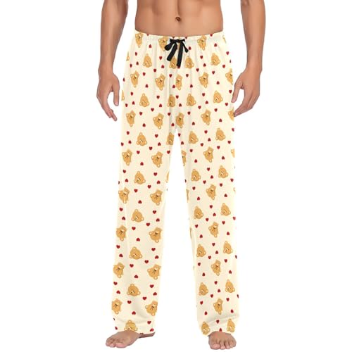 Bear & Hearts Men's Cotton Pajama Pants with Pockets and Drawstring Comfortable and Stylish,S2