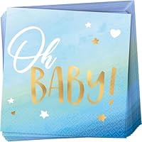 Amscan Oh Baby Boy Hot Stamped Beverage Napkin 16 Pieces