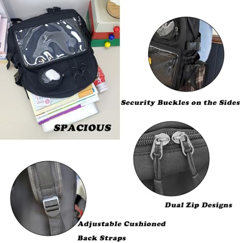 Ita Bag Preppy Backpack with Pin Display Insert for School Anime Cosplay (Black)2