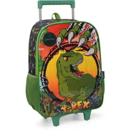 Mochila Escolar, Infantil, com Rodinha, Up4you, Dinossauro, Grande, Preta Luxcel