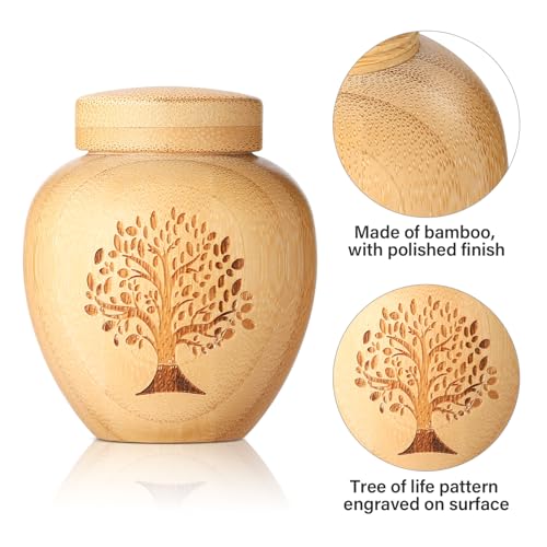 Small Urns for Human Ashes Keepsake Set of 1,Mini Urns for Ashes Made of Bamboo with Tree of Life Pattern Engraved,Mini Cremation Urn for Human Pet Ashes,Hold Ashes Up to 6.1 Cubic Inches