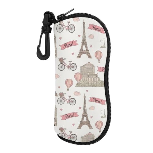 4TH N Casual Fashion Sunglasses Bags with Hanging Hooks, Portable Paris Pink Eiffel Tower Storage Glasses Pouch Holder for Women and Men Daily Use